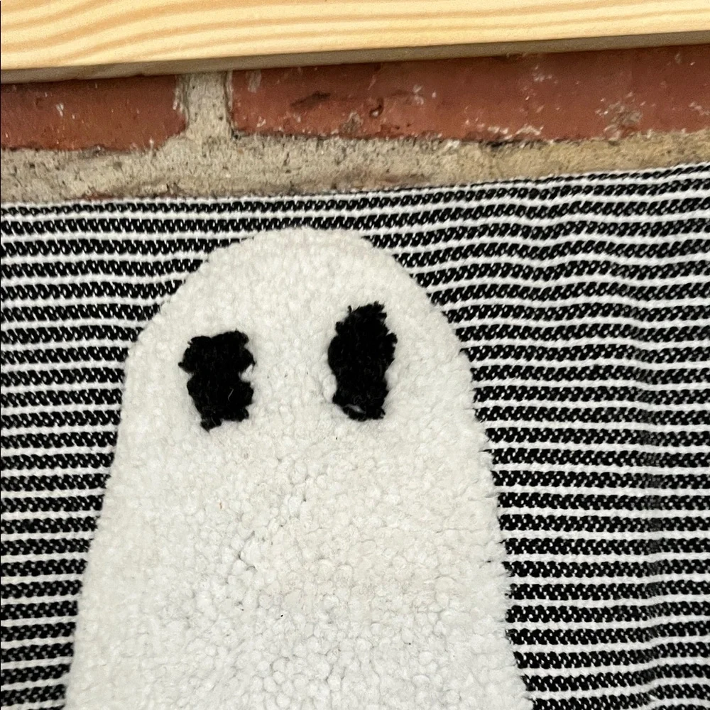 Rachel Zoe Black and White Striped Throw with Ghost and Pink Bow